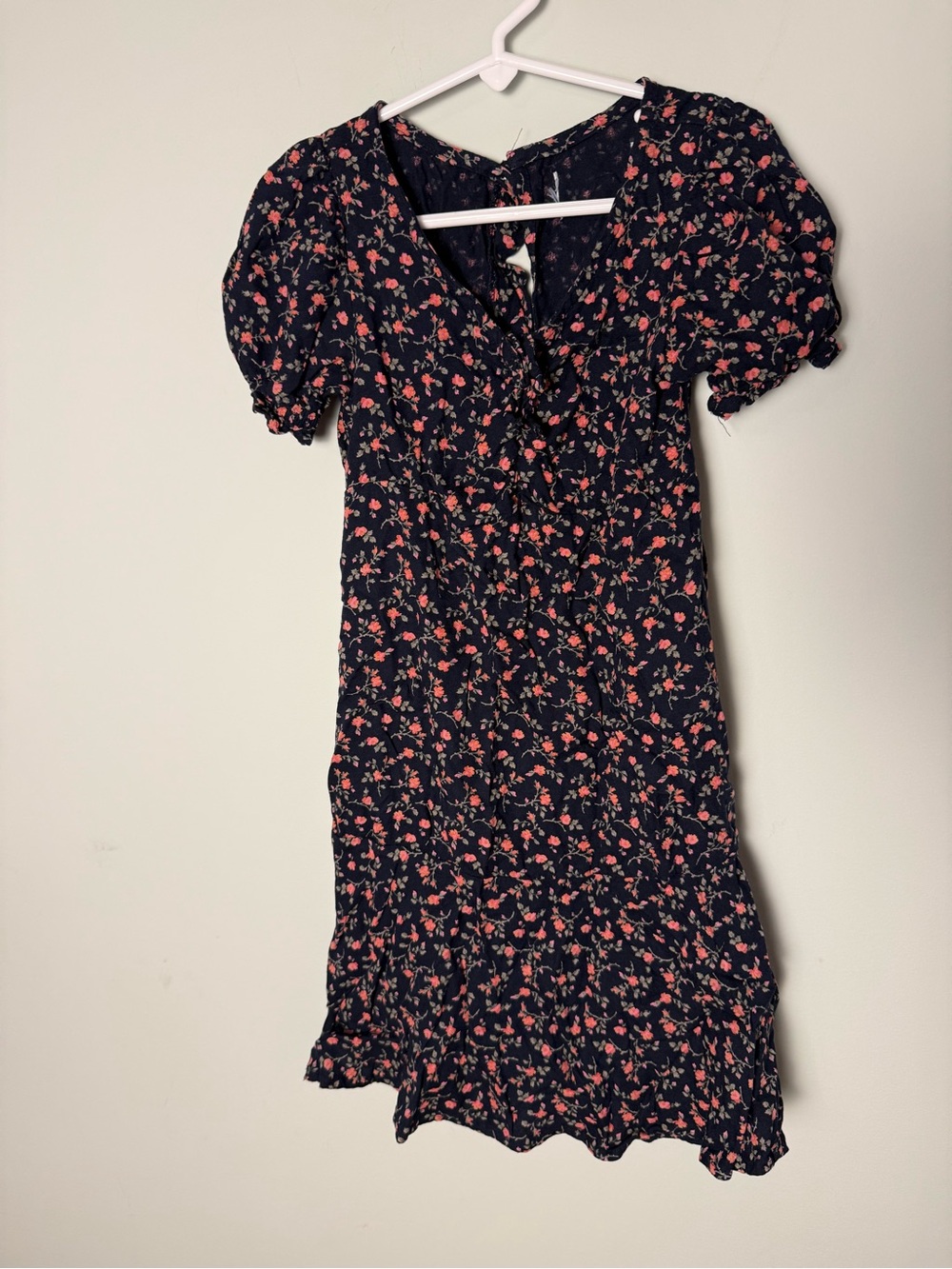 Girls' Navy Floral Puff-Sleeve Casual Dress Size 7